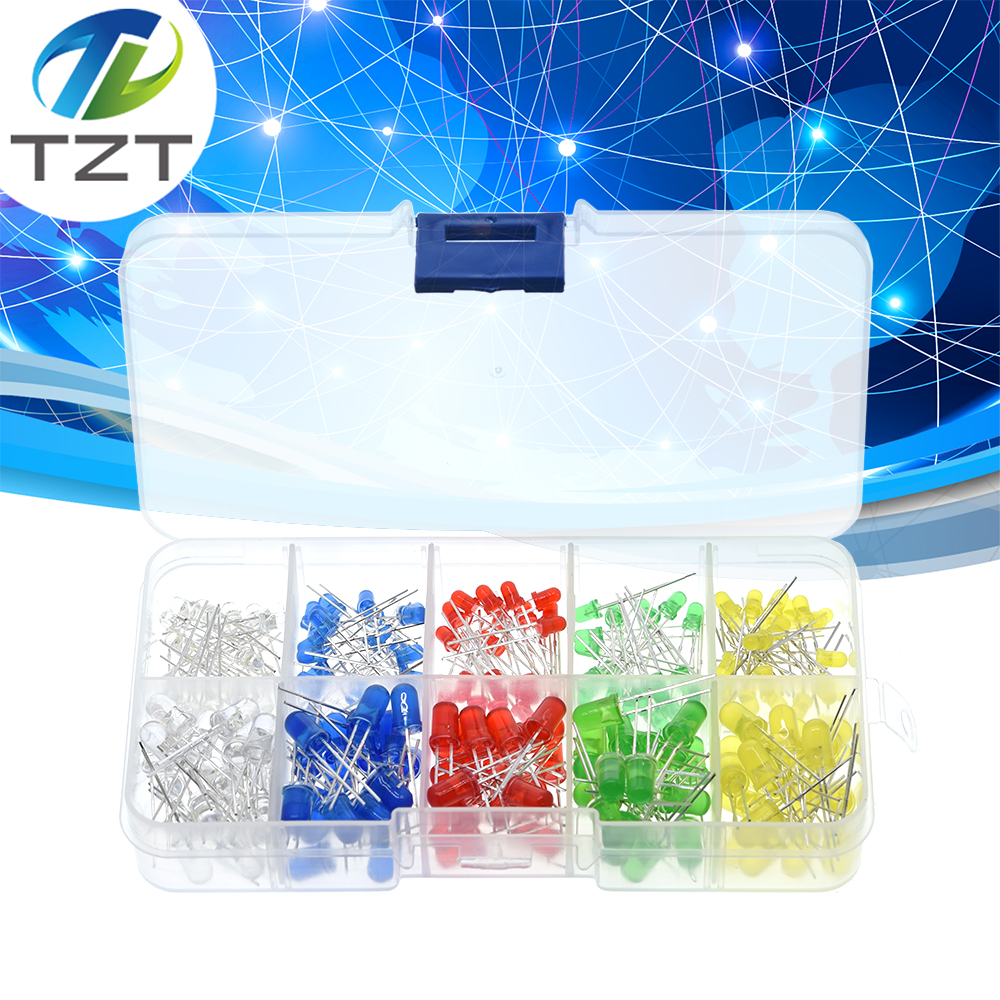 TZT 200 개/몫 3MM 5MM Led 키트 상자 혼합 색상 빨간색 녹색 노란색 파란색 흰색 발광 다이오드 구색 20PCS
